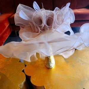 Vintage ruffle blush colored lampshade hat